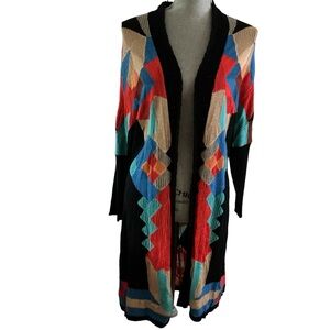 Nic+ Zoe women’s ribbed crochet cardigan sweater bright multicolored medium